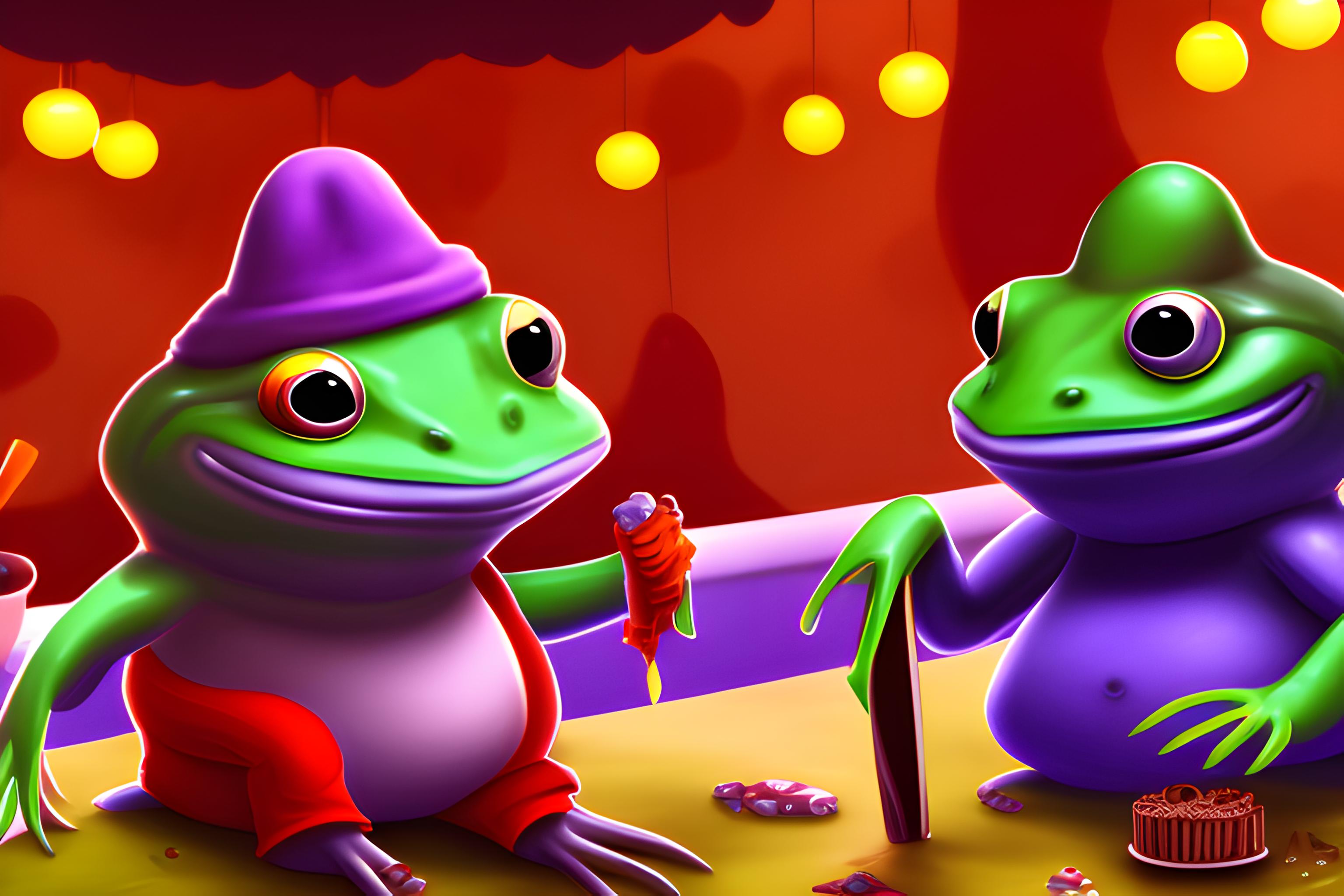 Los personajes de ribbit jax y kaufmo en el circo digital tomando chocolate caliente